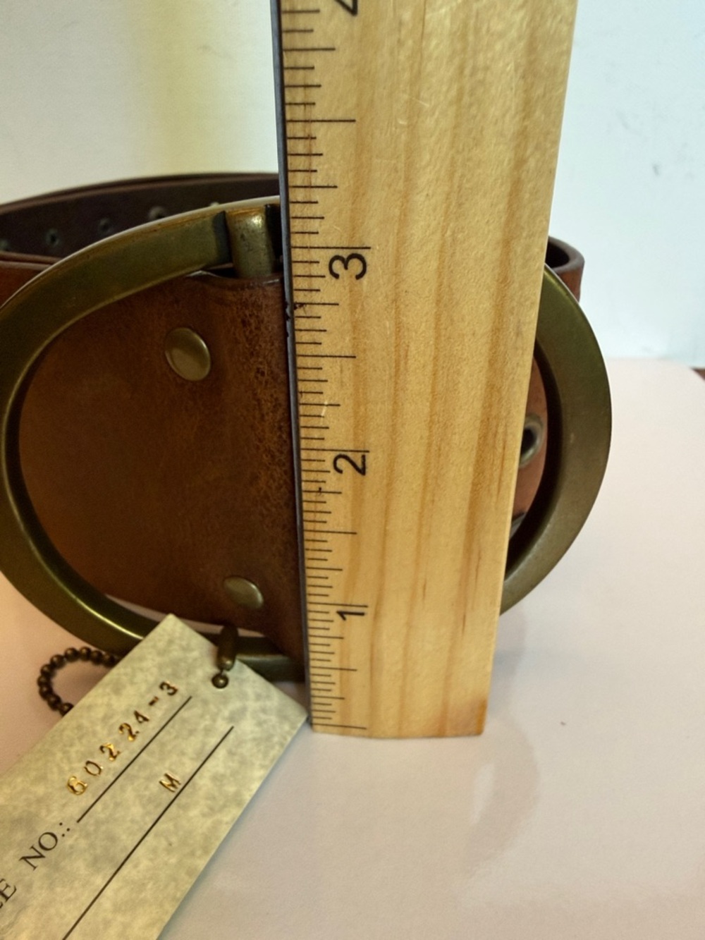 Olga Santini Brown Leather Studded Belt with Brass Ring Buckle - Picture 8 of 9